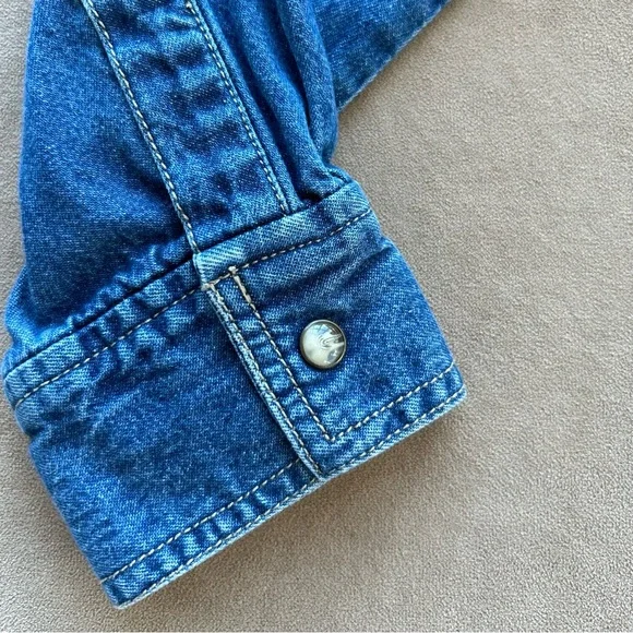 NY Jeans Company Womens Shirt Western Denim Blue Pearl Snap Front, Long Sleeve - Picture 5 of 11